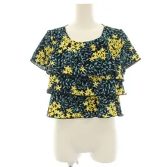 ザラ ベーシック ZARA BASIC COLLECTION カットソー フリル 半袖 花柄 ショート丈 M 紺 ネイビー 黄色 イエロー /HNのサムネイル