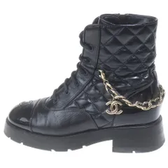 CHANEL (シャネル) マトラッセ ココマーク レザー レースアップ チェーンブーツ ショートブーツ #36 ブラックのサムネイル