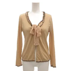 クレージュ courreges 美品 Vネックカーディガン リブニット 40 ベージュ リボンタイ フラワーボタン /JI ■ECF007のサムネイル