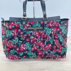 美品 SONIA RYKIEL SACS/ソニアリキエル チェリー柄 トートバッグ/ハンドバッグ ネイビー系 さくらんぼ レディース[OP00515]のサムネイル