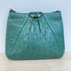 美品 オーストリッチ ショルダーバッグ グリーン/緑 ゴールド金具 ダチョウ革 エキゾチックレザー レディース 鞄[OA05779]のサムネイル