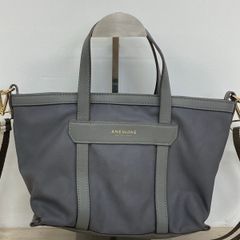 美品 ANEMONE アネモネ 2way トートバッグ/ショルダーバッグ グレー系 ナイロン調 ストライプショルダーストラップ付 レディース[OG00346]