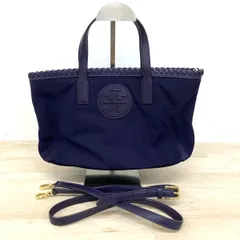 美品 トリーバーチ TORY BURCH 2WAY トートバッグ/ショルダーバッグ ナイロン ダークネイビー/パープル系 ロゴ ショルダー[OQ04165]のサムネイル