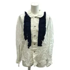 コムデギャルソン COMME des GARCONS シャツ ブラウス S 白 ホワイト 紺 ネイビー フリル 長袖 ラウンドカラー /NP ■GY06のサムネイル