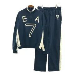 エンポリオアルマーニ EMPORIO ARMANI EA7 スウェット セットアップ 上下 トレーナー 長袖 ハーフジップ パンツ イージー ロゴ ワッペン 刺繍 XL 紺 ネイビー 白 ホワイト /XZ ■GY47のサムネイル