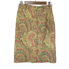 美品 ETRO エトロ ペイズリープリント ひざ丈 スカート 44 イエロー ピンク レディース 古着 中古 USEDのサムネイル