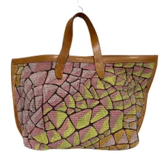 良品 Emilio Pucci エミリオプッチ 総柄 レザーコンビ トートバッグ ピンク イエロー  レディース 古着 中古 USEDのサムネイル