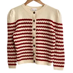 美品 RED VALENTINO レッドヴァレンティノ ボーダー ニットカーディガン S ホワイト レッド レディース 古着 中古 USEDのサムネイル