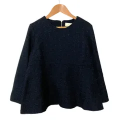 美品 25SS B:MING by BEAMS Platinum ビーミングビームス ツイード フレア プルオーバー ブラウス 93-11-0411-644 サイズM ネイビー レディース 古着 中古 USEDのサムネイル