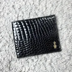 二つ折り財布 ブラック クロコ調型押し キング 駒モチーフ ゴールドロゴのサムネイル
