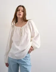 トップショップ レディース トップス タンクトップ ブラウス リネン Topshop trapeze linen blend tie front blouse White ホワイトのサムネイル