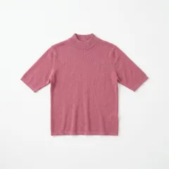 シルクカシミヤ 半袖ニット モックネック ボルドー Lサイズ 上品のサムネイル