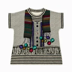 グレー 刺繍ポンポン付き ニットカットソーのサムネイル
