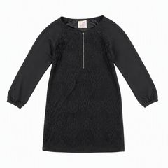 レース切替 黒ワンピース Mサイズ 七分袖 ひざ丈のサムネイル