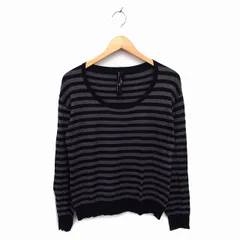 アンダーバー マウジー UNDER BAR moussy ニット セーター Uネック リブ ハイゲージ ドロップショルダー ボーダー 長袖 F 黒 ブラック /NT30のサムネイル