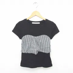カージュ Khaju カットソー Tシャツ 丸首 ストライプ 切替 綿 コットン 半袖 黒 灰 ブラック グレー /TT3のサムネイル
