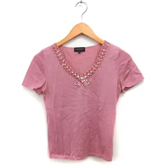 ランバン LANVIN Vネック ニット ブラウス ウール混 フェイクパール ハイゲージ クロップド 半袖 38 ピンク /NT33のサムネイル