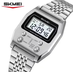 新品 チプカシオ風✨ SKMEI レトロデジタルウォッチ シルバー 多機能 多重アラーム