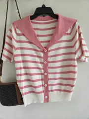ピンク ストライプSAERA KARA ニットTシャツのサムネイル