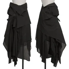 ヨウジヤマモトファムYohji Yamamoto FEMME リネン混アシンメトリードレープスカート 黒1のサムネイル