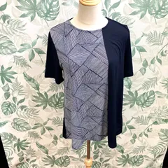 ZZ889 真里子の詩 半袖 Tシャツ レディース M-L ネイビー×ホワイトのサムネイル