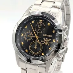 SEIKO 7T92-HAS0 One Piece 15th Watch Quartz Chronograph Men's Black dial セイコー ワンピース 15周年 クロノグラフ 時計 クオーツ メンズ ラウンド シルバー 黒文字盤  稼働品