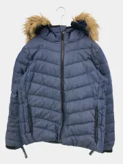 GAP ギャップ ダウンジャケット/コート XS ネイビー コットン フェイクファー 無地 キルティング ショート丈 フードあり ジップアップ レディースのサムネイル