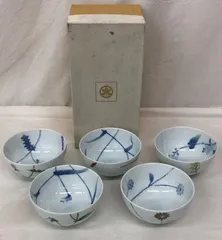 【未使用保管品】たち吉　五草花　陶碗揃　飯茶碗　 絵柄違い　五客のサムネイル