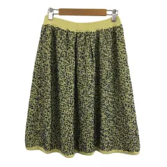 ユーバイウンガロ U by ungaro スカート フレア ひざ丈 ウエストゴム M 黄緑 紺 イエローグリーン ネイビーのサムネイル