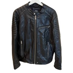 ザラ ZARA ライダースジャケット フェイクレザー シングル バイカー EUR XL 黒 ブラック /MZ ■ECG007