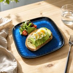 코이시하라야키 KADOMARU 빵 접시 16cm (아이 유약) 각접시 중접시 도자기 일식기 푸른 그릇 히데야마 가마