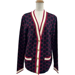 グッチ GUCCI GG総柄ジャガードウールニットカーディガン 554425 ネイビー ウール レディース カーディガンのサムネイル