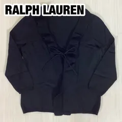 【美品】 RALPH LAUREN ラルフローレン 国内正規品 フリルカーディガン 無視 ウールニット サイズL ブラック 黒 フロントリボン 着丈52.5cm 肩幅35cm 身幅(脇下)42cm 袖丈45.5cm【古着】のサムネイル