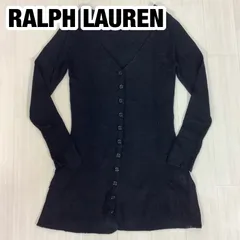 【良好】 RALPH LAUREN ラルフローレン ペプラム ニットカーディガン 無地 サイズM ブラック 黒 国内正規品 着丈74cm 肩幅36cm 身幅(脇下)38cm 袖丈60.5cm【古着】のサムネイル