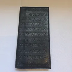 ARMANI アルマーニ 長財布 二つ折り レザー 本革 ブラック 黒 財布 ロゴ型押し 薄型 ロングウォレット ブランド メンズのサムネイル