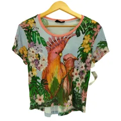 デシグアル Desigual 総柄 鳥 プリント クロップド S/S Tシャツ レディース import：S のサムネイル