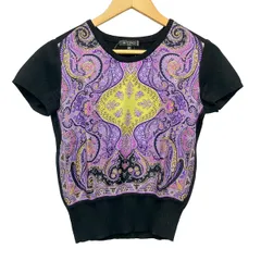ETRO(エトロ) 半袖セーター サイズ40 M レディース美品  - 黒×パープル×マルチ クルーネック/ペイズリー柄/シルク混のサムネイル