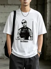 【送料無料】「Ken Shimura」モノクロ写真プリントTシャツ‑綿素材丸首半袖、お笑いファンに人気、レトロストリート、デイリー使い、ユニセックスコーデ、普段着・コレクションに最適、新品送料込 メンズ レディース