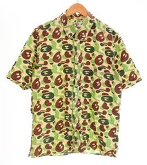 アベイシングエイプ A BATHING APE 00s 初期 BABY MILO CAMO SHIRT BD ベビーマイロ カモフラ 迷彩 総柄 半袖 ボタンダウン M 半袖シャツ グリーン Mサイズ 103MT-5181