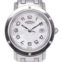 エルメス HERMES CL6.410 クリッパー デイト ホワイトシェル クォーツ メンズ 良品 腕時計 C#149642