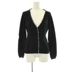 버버리 블루 레이블 BURBERRY BLUE LABEL 체크 파이핑 니트 카디건 깊은 V 긴 소매 38 블랙 블랙 / HS ■OS
