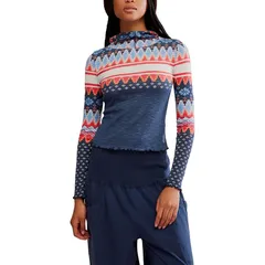 フリーピープル レディース トップス Tシャツ プリント FP Movement Printed Breathe Easy Long Top Womens Plaid Fairisle Navy ネイのサムネイル