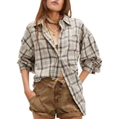 フリーピープル レディース トップス Tシャツ 長袖 Free People Ashley Plaid LongSleeve Shirt Womens Ivory Combo Krista アイボリーのサムネイル
