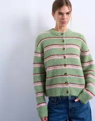トップショップ レディース アウター カーディガン ニット Topshop knit multistriped cardigan Green グリーンのサムネイル