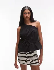 トップショップ レディース トップス タンクトップ Topshop one shoulder gathered detail top Black ブラックのサムネイル