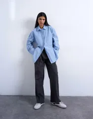 トップショップ レディース トップス シャツ Topshop darted cuffed oversized shirt stripe BLUE ブルーのサムネイル