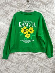 KANGOL カンゴール バックプリント 刺繍 フェイクレイヤードスウェット フラワープリント グリーン レディース◆Size M