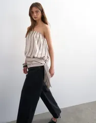 トップショップ レディース トップス タンクトップ Topshop bandeau bubble striped top BEIGE ベージュのサムネイル