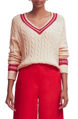 ボーデン レディース アウター パーカー・スウェット Vネック セーター コットン Boden Maeve Cable Stitch Cotton VNeck Sweater Ivory Cable