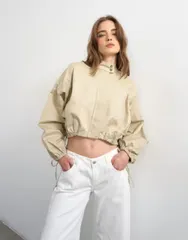 トップショップ レディース トップス シャツ タイディテール スタンドネック Topshop funnel neck tie detail shirt in stone ストーンのサムネイル